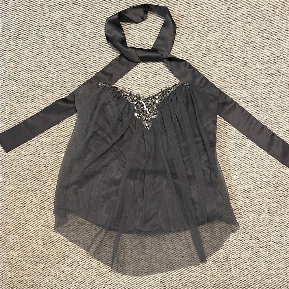 Lipsy Black Beaded‎ Chiffon Blouse